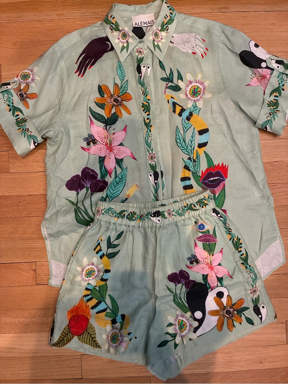 Alemais Linen Button-Down Shirt & Shorts Set, Size S